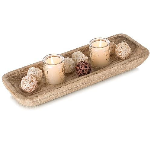 Romadedi Paulownia Wood Dough Bowl for Decor, Candle Tray 16