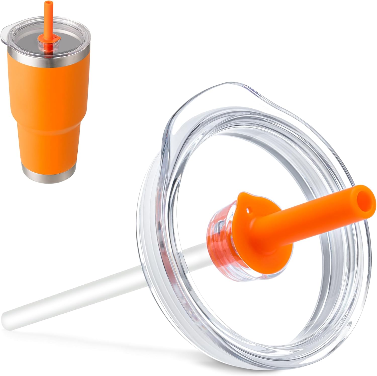 30 oz Tumbler Lid with Straw for YETI, Replacement Lid for YETI Rambler 26 oz Cup, 30 oz Tumbler, 35 oz Straw Mug, BPA Free Lids(Orange)