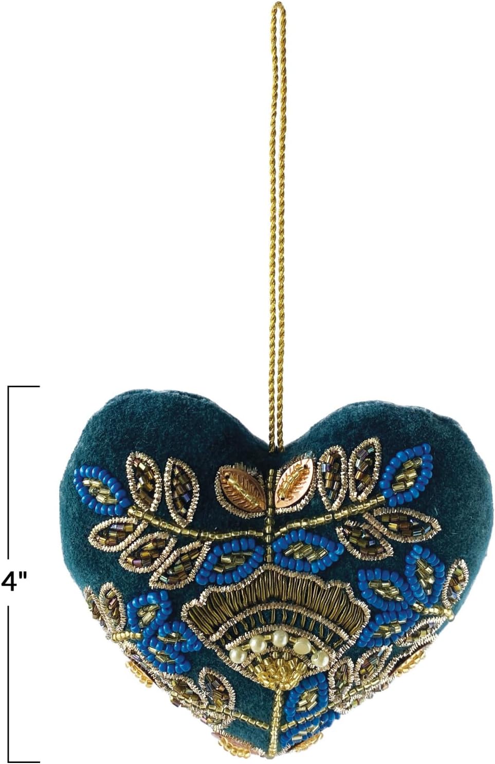 Creative Co-Op Cotton Velvet Heart Ornament with Embroidery and Acrylic Beads, Multicolor