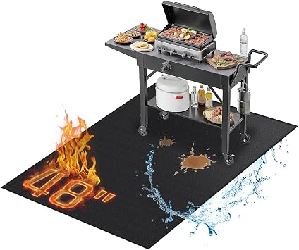 RICHIE 48 x 30 Inch Under Grill Mats for Outdoor Grill, Double-Sided Fireproof BBQ Grill Mat, Waterproof Oilproof Heavy-Duty Protector for Charcoal Gas Grills, Fire Pits, Deck, Patio and Lawn