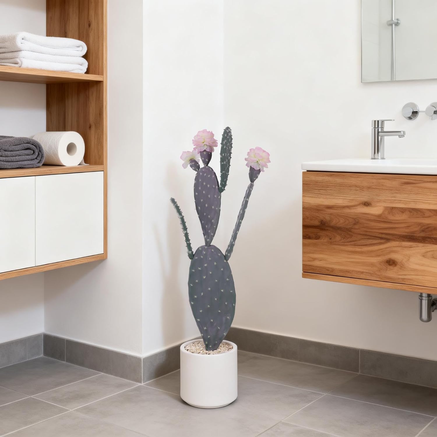 Garvee Tall Faux Cactus Plant, Realistic Texture Tall Fake Plant, Artificial Cactus Large with White Planter Indoor Outdoor for Home Office Living Room Bedroom Foyer Porch Decor