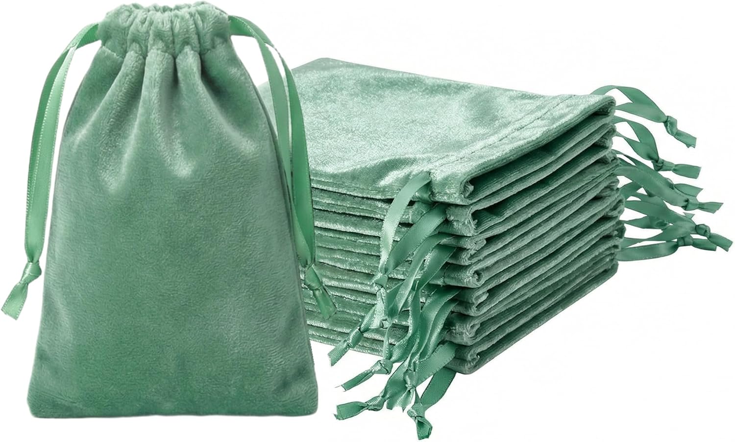 QIANF 12pcs Sage Green Velvet Drawstring Bags 4x6 inches Velvet Cloth Gift Bags Small Jewelry Pouches for Storage Wedding Party Favor Christmas