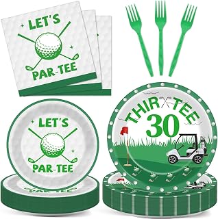 96 Pcs Golf 30th Birthday Party Decorations Golf Theme Tableware Set Golf Thir-Tee Plates Napkins Forks for Let's Par-Tee Men Women Birthday Dinnerware Green Sports Party Supplies 24 Guests