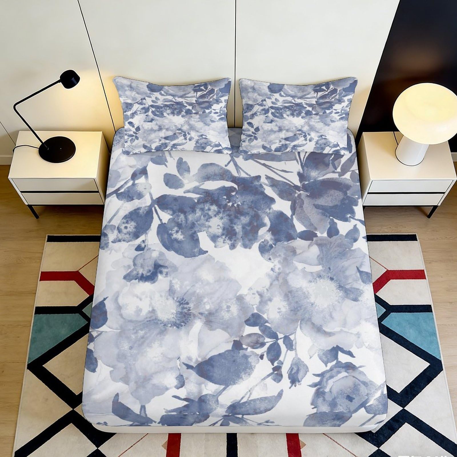 3D Printed Cartoon Elephant Fitted Sheet Microfiber Deep Pocket Bedroom Bedding Dream Star Elephant Mattress Fitted Cover Washable Protector 160x200x25cm
