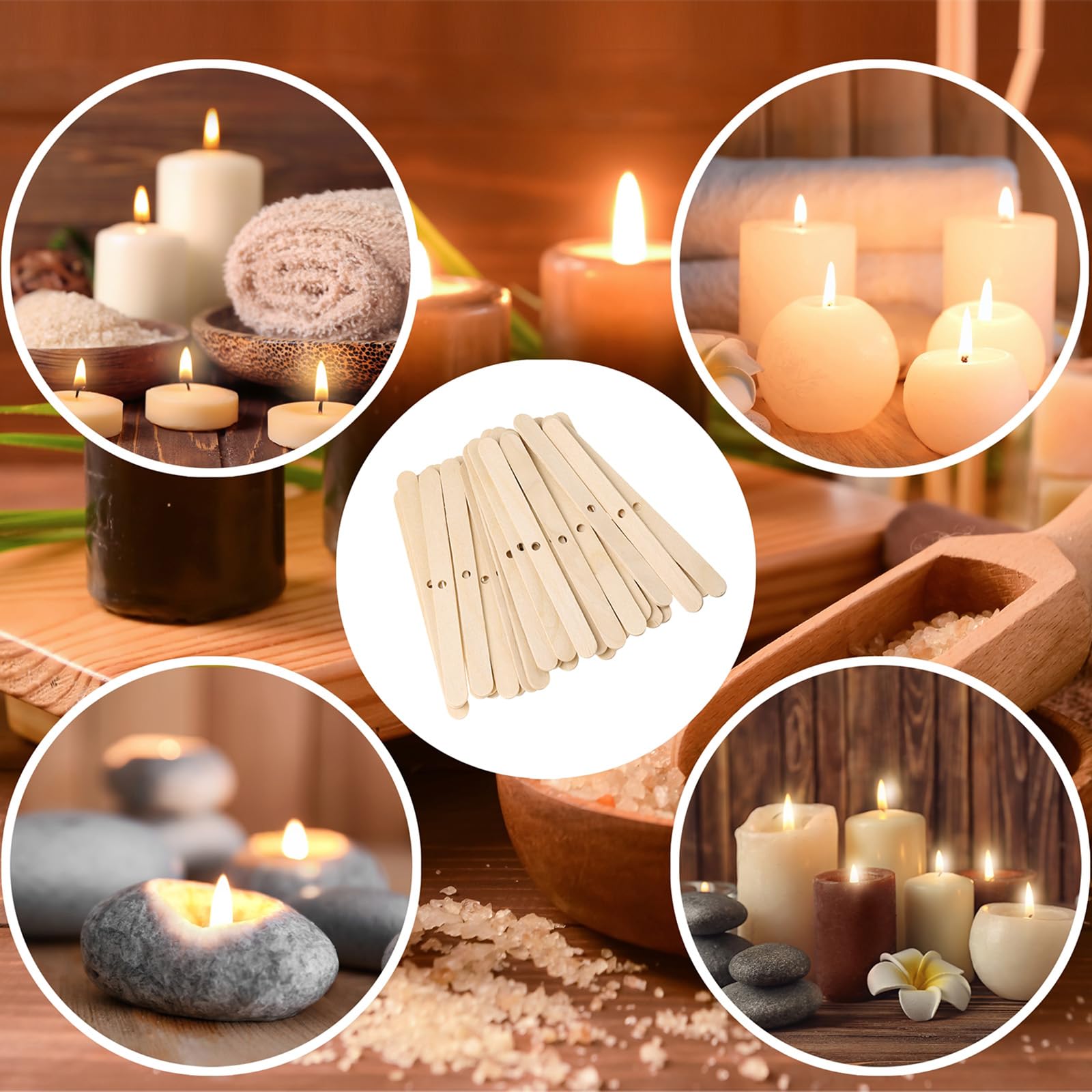 10 Kits De Mèches De Bougie En Bois - Mèches Naturelles 0,4 X 4 Pouces Avec Supports Métalliques, Flamme Crépitante, Pour Cire De Soja/abeille/paraffine