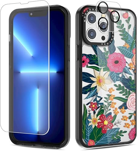 Funda 4 en 1 para iPhone 13 Pro Max con protector de pantalla + protector de lente, borde de parachoques de TPU transparente, delgada, a prueba de