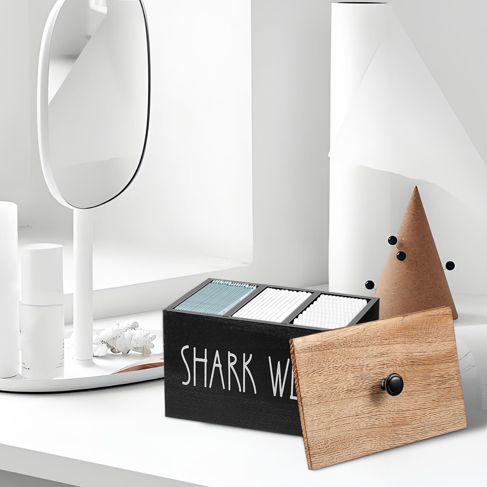 Artibetter Contenitore Assorbenti in Legno Coperchio Pratico e Divisori Rimovibili, Organizer Bagno Elegante per Prodotti Femminili e Salviette
