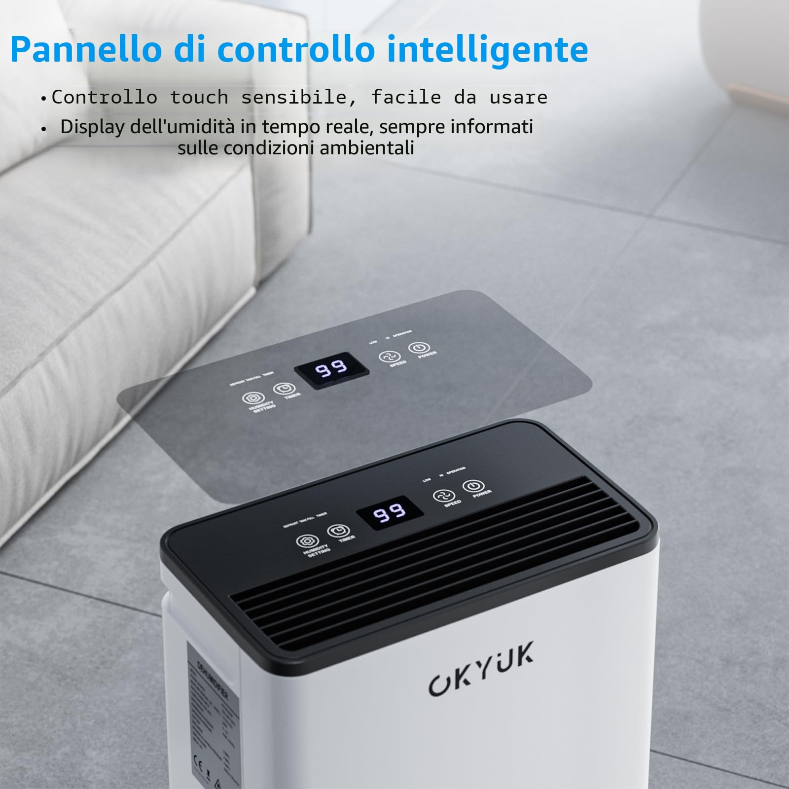 OKYUK Deumidificatore Casa Muffa 12 L, deumidificatore bagno, deumidificatore casa 2.5L, 35 m², con spegnimento automatico Timing 24H, ideale per camper, bagno, camera da letto, cantina (12L Bianco)