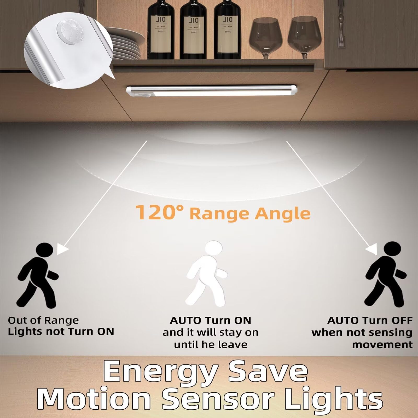 Luce LED Sottopensile Cucina Senza Fili 50CM , Luce armadio led con sensore 100 LED Lampada Guardaroba 4 Modalità 3 Temperature di Colori Dimmerabile 1000mAh USB Ricaricabile per armadio,Scale,4PCS