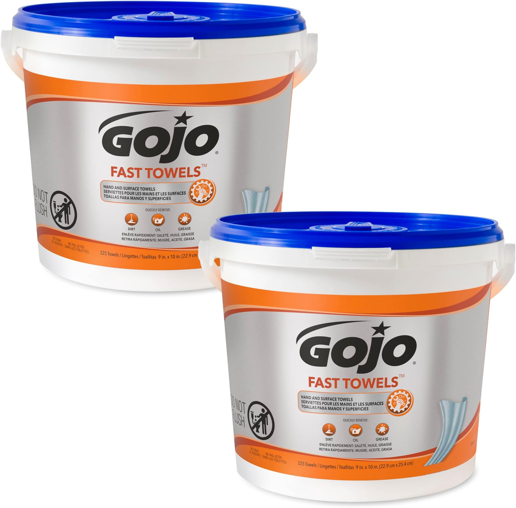 FAST TOWELS Fresh Citrus Scent, 225 Count Large Multi-Purpose Single Textured Wet Towel Bucket (Pack of 2) - 6299-02