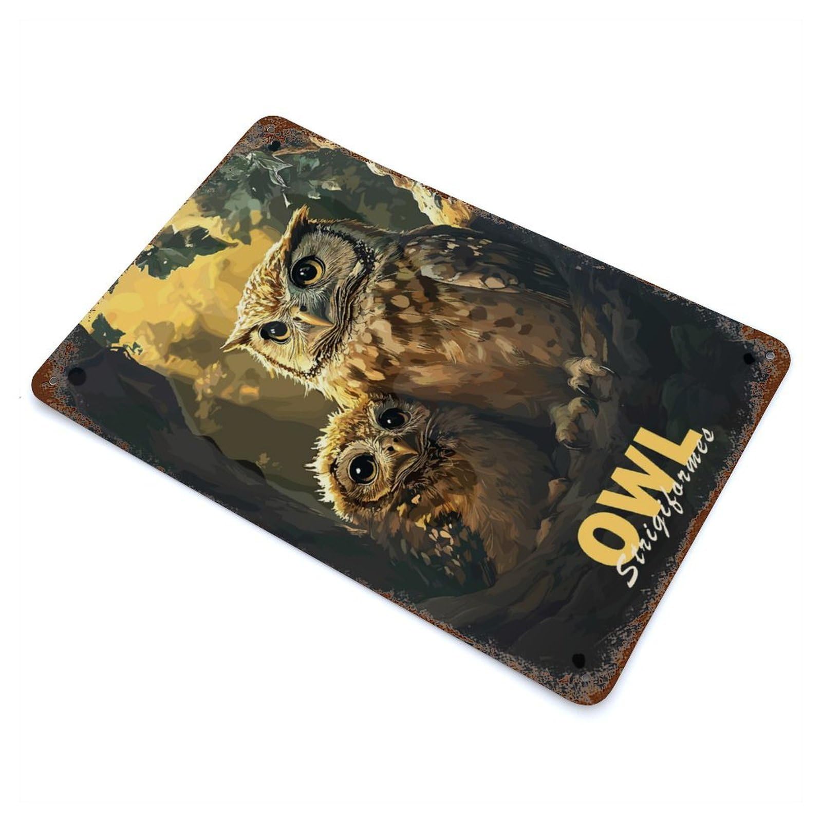 Owl Family Portrait Rusty Metal Tin Sign 11.8"x7.9", Industrial Home Decor for Garage, Pub Or Kitchen