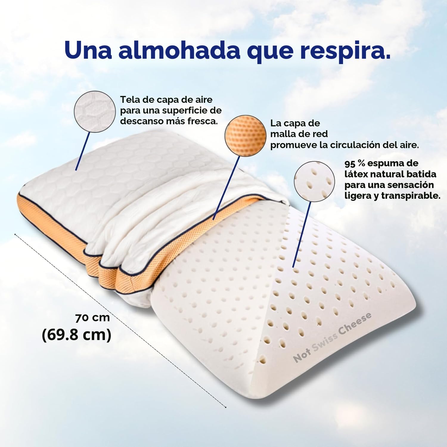 Almohada de Látex Talalay | Almohada Latex Natural Ergonómica y Transpirable | Soporte Cervical | Confort de Lujo Suave | Funda Lavable | Tamaño Queen | 27.5 x 15.7 x 5.9 in