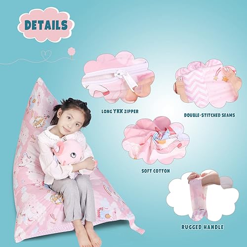 Miniatura 27 de LOLOMLO Funda para puf de almacenamiento de animales de peluche, terciopelo rosa, organizador de asiento para niños, adolescentes y adultos, sofá