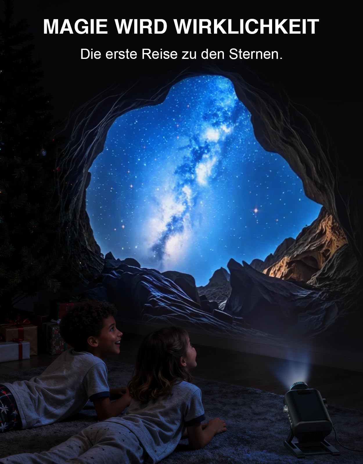 3D Galaxie Projektor mit Sternenhimmel und Bluetooth-Lautsprecher, 60 integrierte HD-Szenen ohne Projektionsscheiben, Fokus, weißes Rauschen, Fernbedienung, Nachtlicht fürs Schlafzimmer