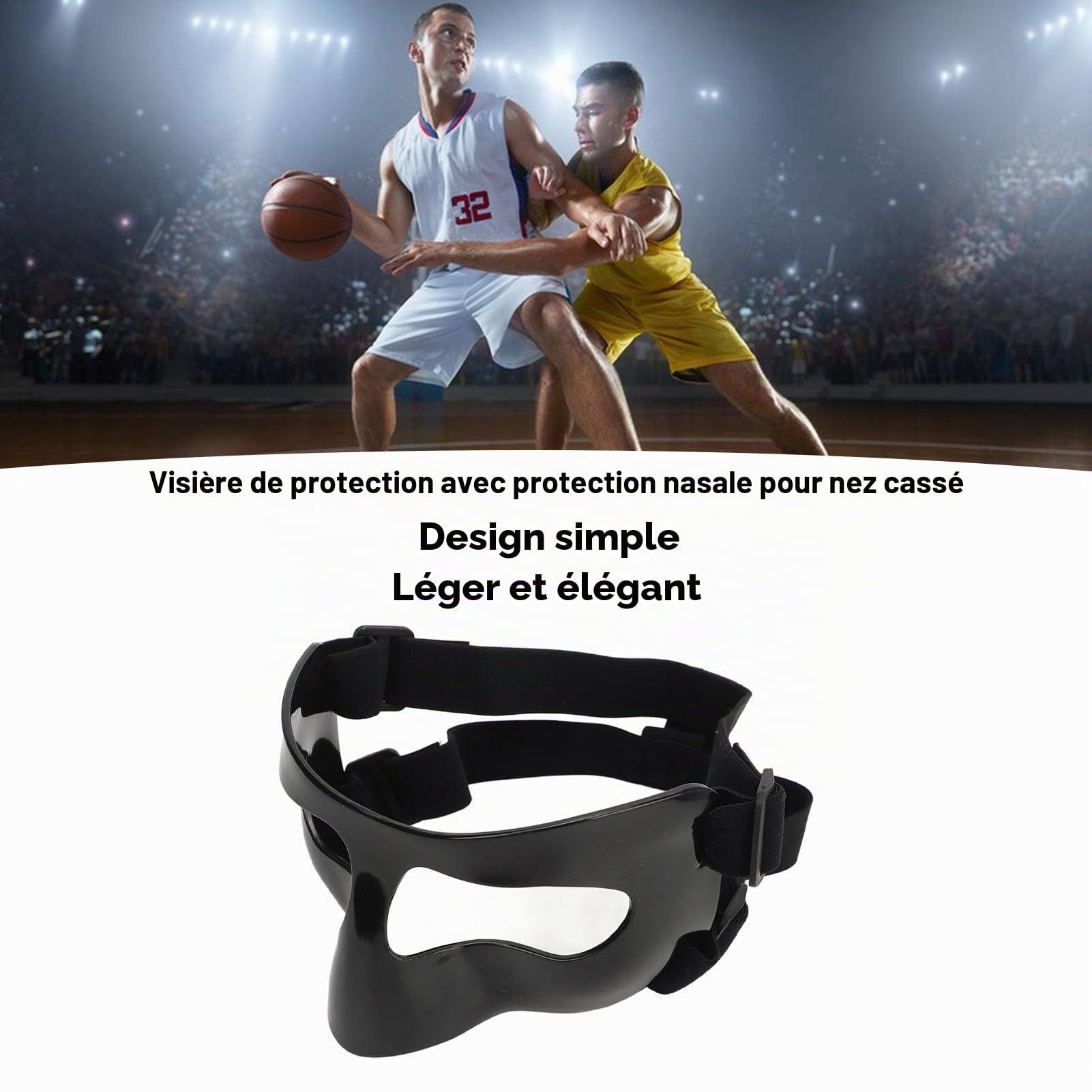 banapoy Protège-Nez pour Nez cassé, Masque de Basket-Ball Réglable, Protection Faciale Contre Les Blessures par Impact pour Le Football, Le Basket-Ball, Le Sport