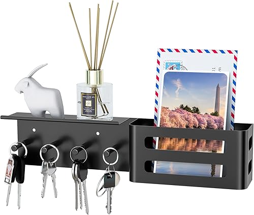 MKO Soporte para llaves decorativo de pared, organizador de correo con bandeja, colgador de llaves para entrada, pasillo, cocina, decoración de