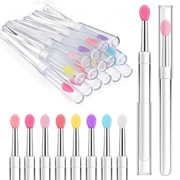 16 Pcs Lip Balm Applicator Reusable,Silicone Lip Brushes with Cap,Lips Applicators Reusable with Transparent Handles,Beauty Tool Kits for Lipstick Gloss Balm Eyeshadow8 Color