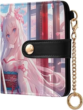 Japanese Fox Beauty Anime Womens Compact Folding Wallet Cute PU Leather Wallet for Women Boys Girls