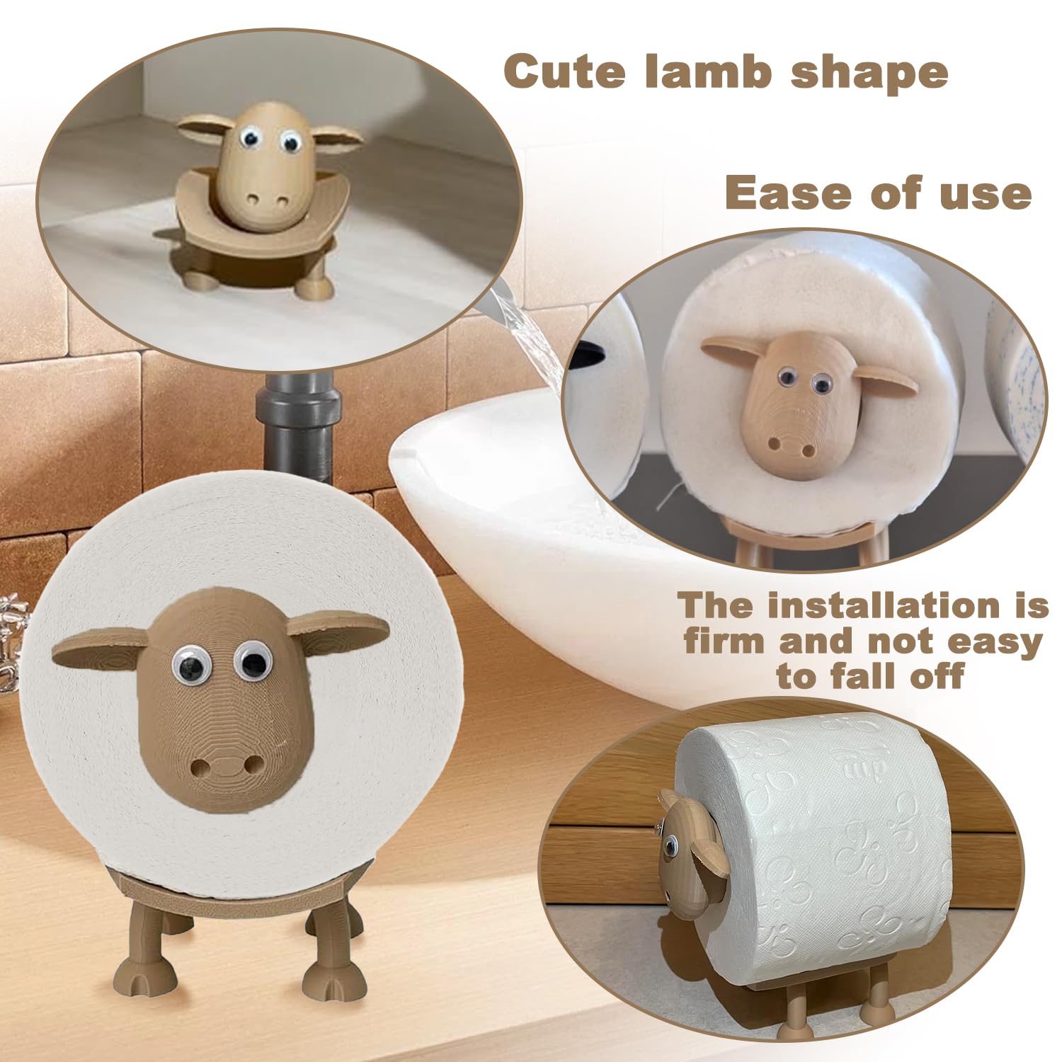 Portarotolo Carta Igienica A Forma Di Pecora - Set Di 3 Supporti Per Rotoli Da 42 Mm, Divertente E Pratico - Foto 9