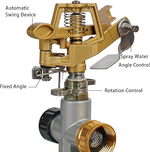 Miniatura 3 de Paquete de 2 rociadores de impacto de aleación de zinc para patio, cabezal de rociador de agua pulsante de acero inoxidable en base de pico,