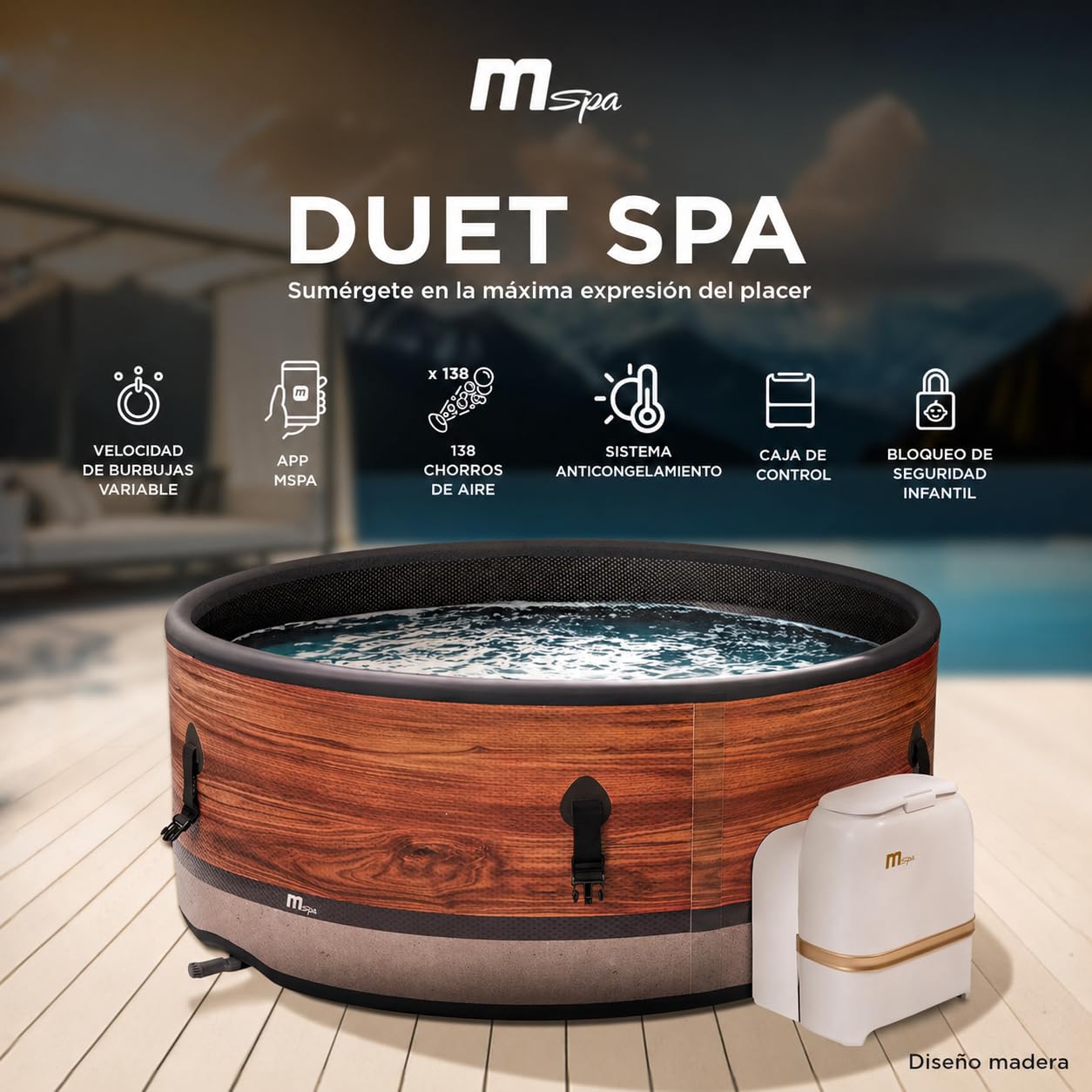 MSpa Duet-Eco SPA Hinchable semirrígido Circular 4-6 Personas con hidromasaje Air Jet, calefacción, filtración Inteligente, ozono y desinfección UVC