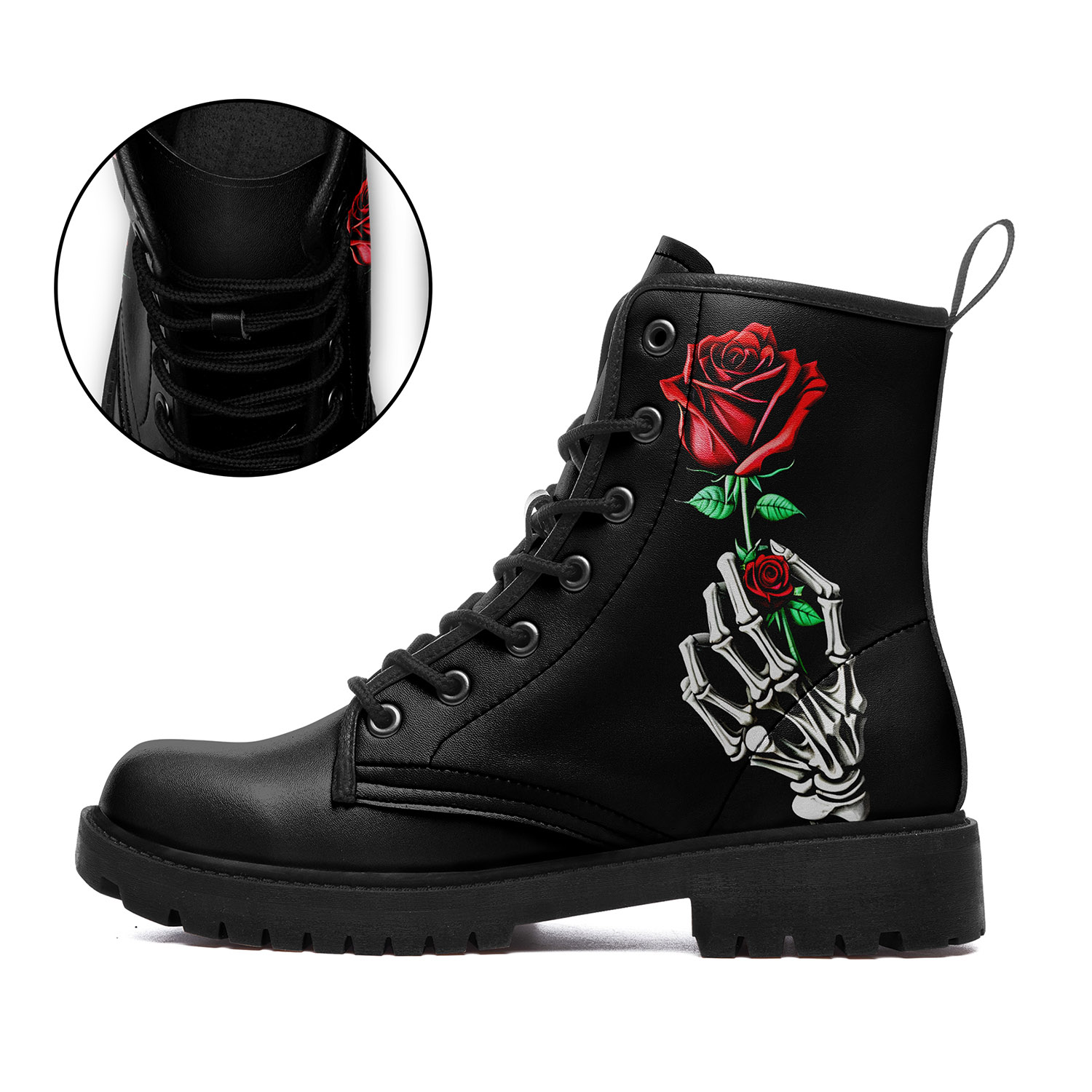 Reason Combat Boots Men’s 10.5 Black Graffiti Print Skull Flower Faux Suede Black on Black Skull & Rose Combat Boots - Dark Shadow  main image 3