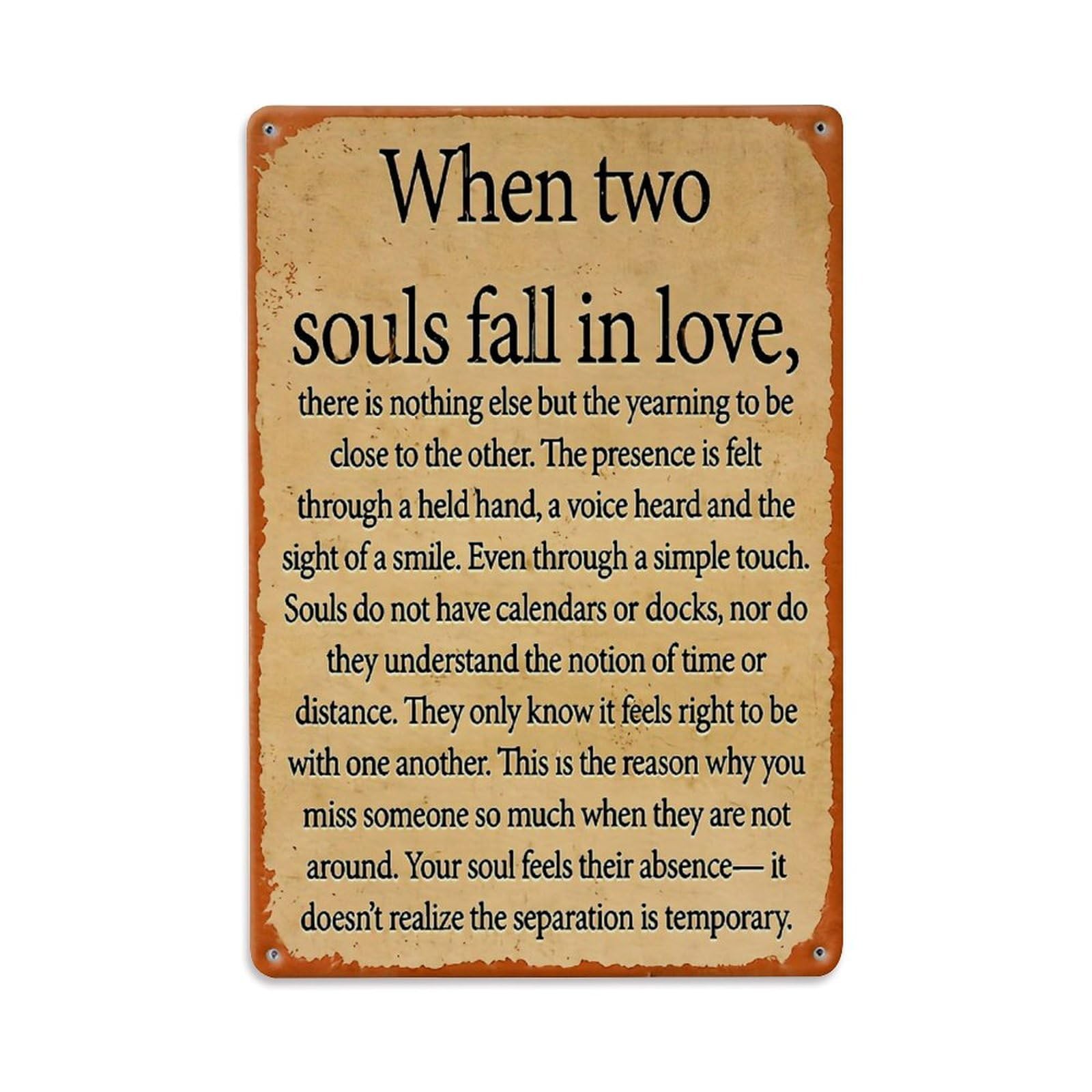 Jdfenggu Vintage When Two Souls Fall Retro Metal Tin Sign, Metal Poster For Bar, Home, Man Cave, Kitchen, Laundry Room Art Decor 8X12 Inch