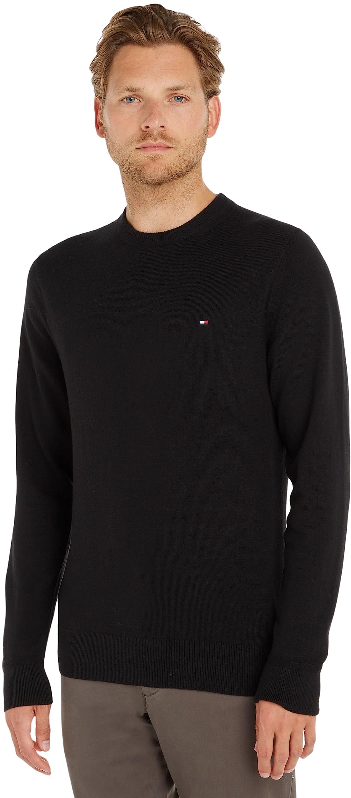 Tommy Hilfiger Men's Jumper Cashmere Crew Neck Pullover, Black (Black), M
