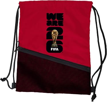 Red FIFA World Cup 2026 Drawstring Backsack Lightweight Backpack with Zippered Front Pocket and Official Logo Great for Travel or Everyday Use