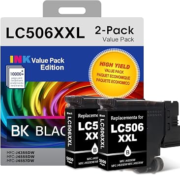 ESTON LC506XXL 2-Black LC506 Ink Cartridge Replacement for Brother LC506 Ink Cartridges Combo Pack Compatible with Brother MFC-J4355DW MFC-J4555DW MFC-J4557DW Printers