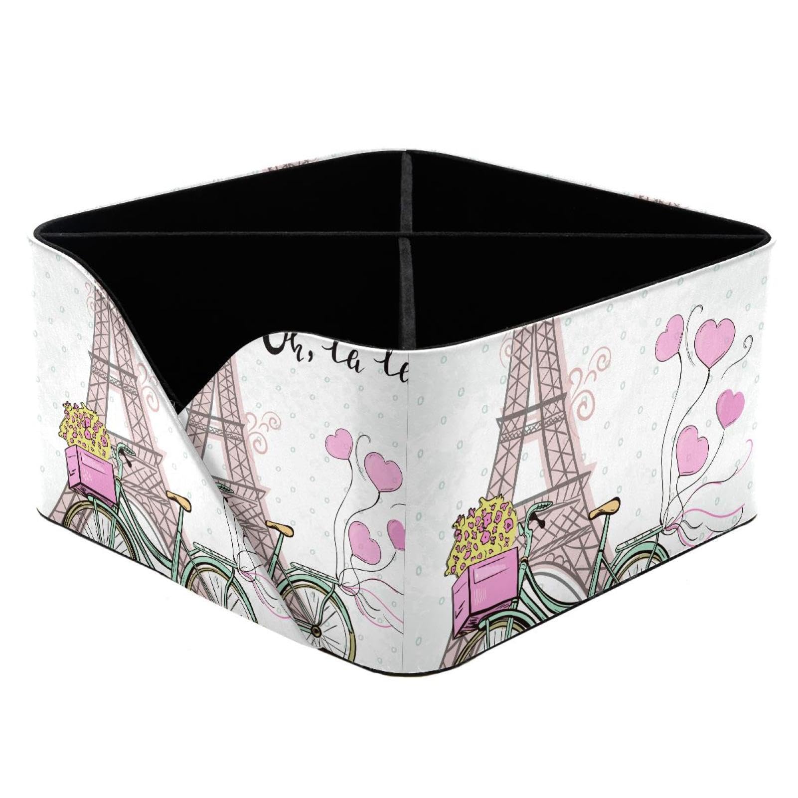 KengjuTesu Paris Eiffel Tower and Bike with Balloons Desktop Organizer Pen Holder, Rectangular Pencil Cup for Office, Study and Makeup Stations