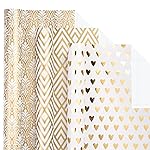 LeZakaa Gold Wrapping Paper Roll, Luxury Metallic Gift Wrap with Heart, Geometric & Floral Pattern for Wedding, Birthday, Anniversary, Bridal Shower, Christmas, Valentines, 17 x 120 inches, 3Rolls