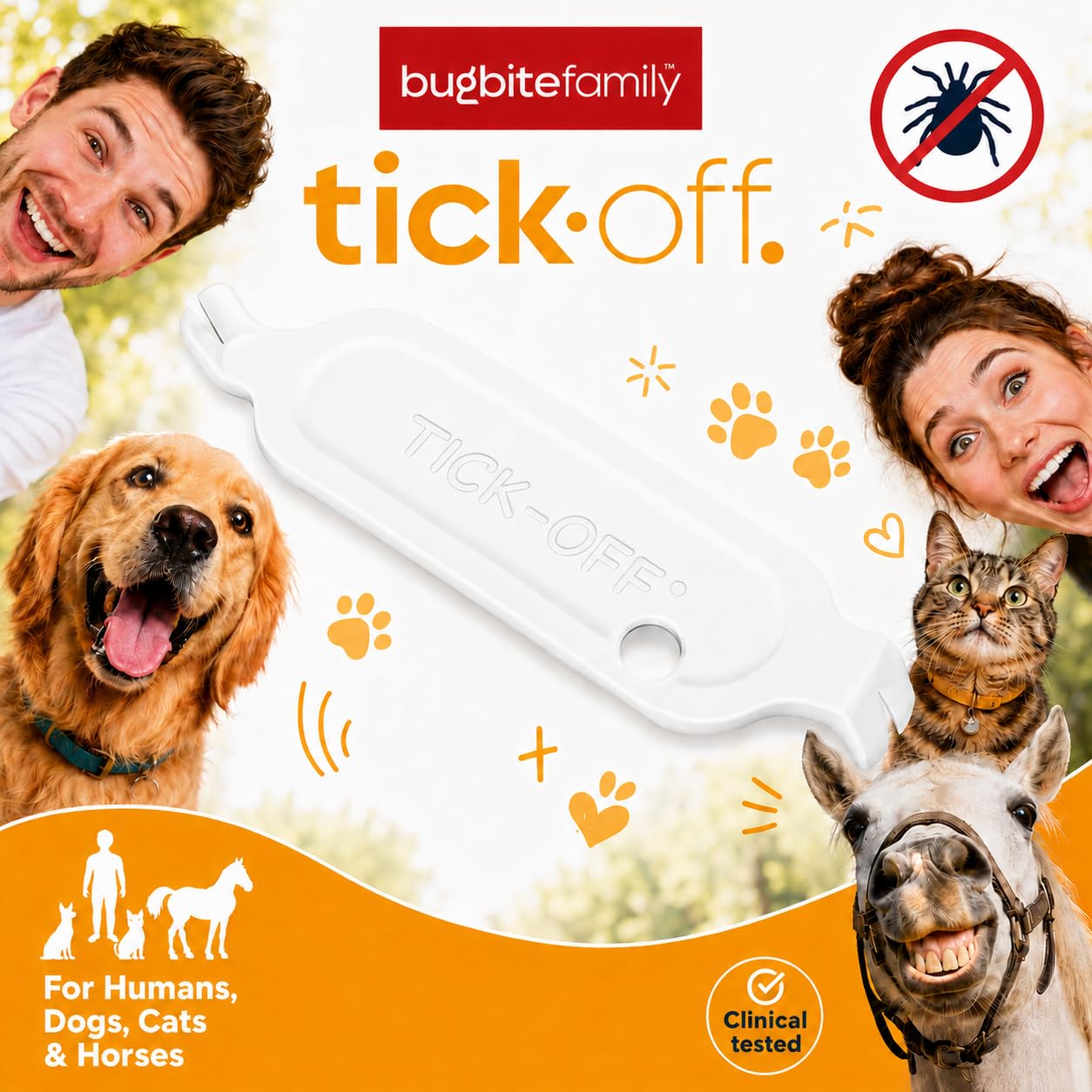 Pince à tiques brevetée pour l'homme - avec 2 Tailles de Crochets à tiques et poignée Ergonomique - Double Face - pour Chiens, Chats, Chevaux - Testé cliniquement - Paquet Unique (Blanc)…