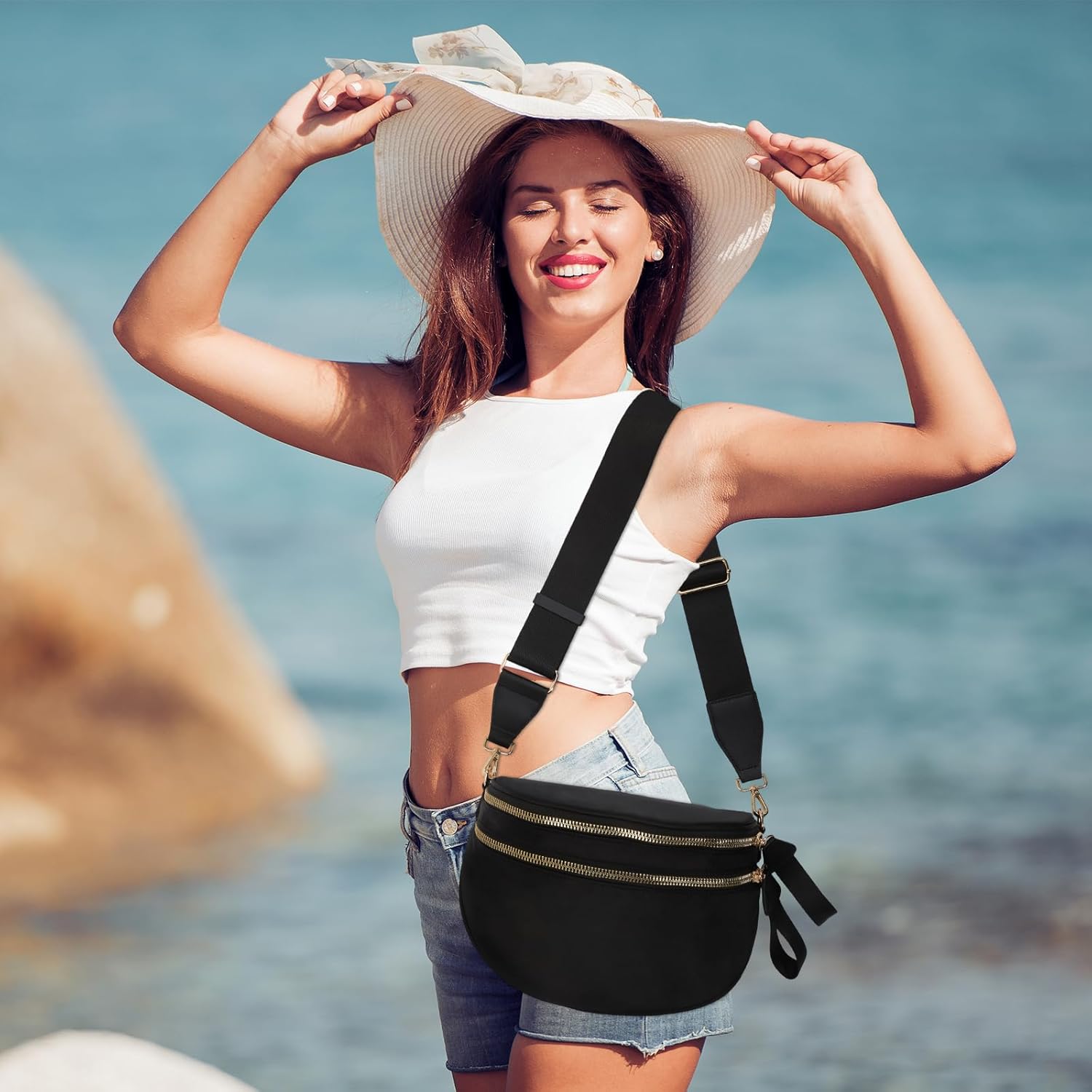 Crossbody Bags for Women, Checkered Bum Bag Crossbody, Spacious Nylon Shoulder Handbag Mom Bag (black) - Image 3