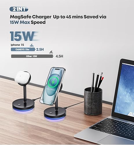 Miniatura 2 de Paquete de 2 cargadores Mag-Safe Estación de carga inalámbrica magnética de 15 W para iPhone 16 15 14 13 12 ProPro MaxPlusMini imán estación de