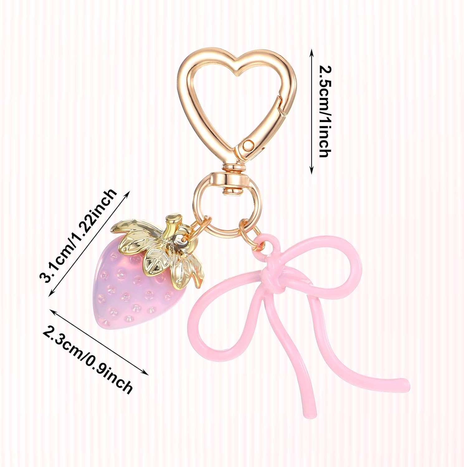 Strawberry Keychain, Cute Strawberry Bag Charms Keychain with Bow Kawaii Women Key Chain Accessories Bow Heart Key Chains for Girls Purse Backpack Handbag - Image 2