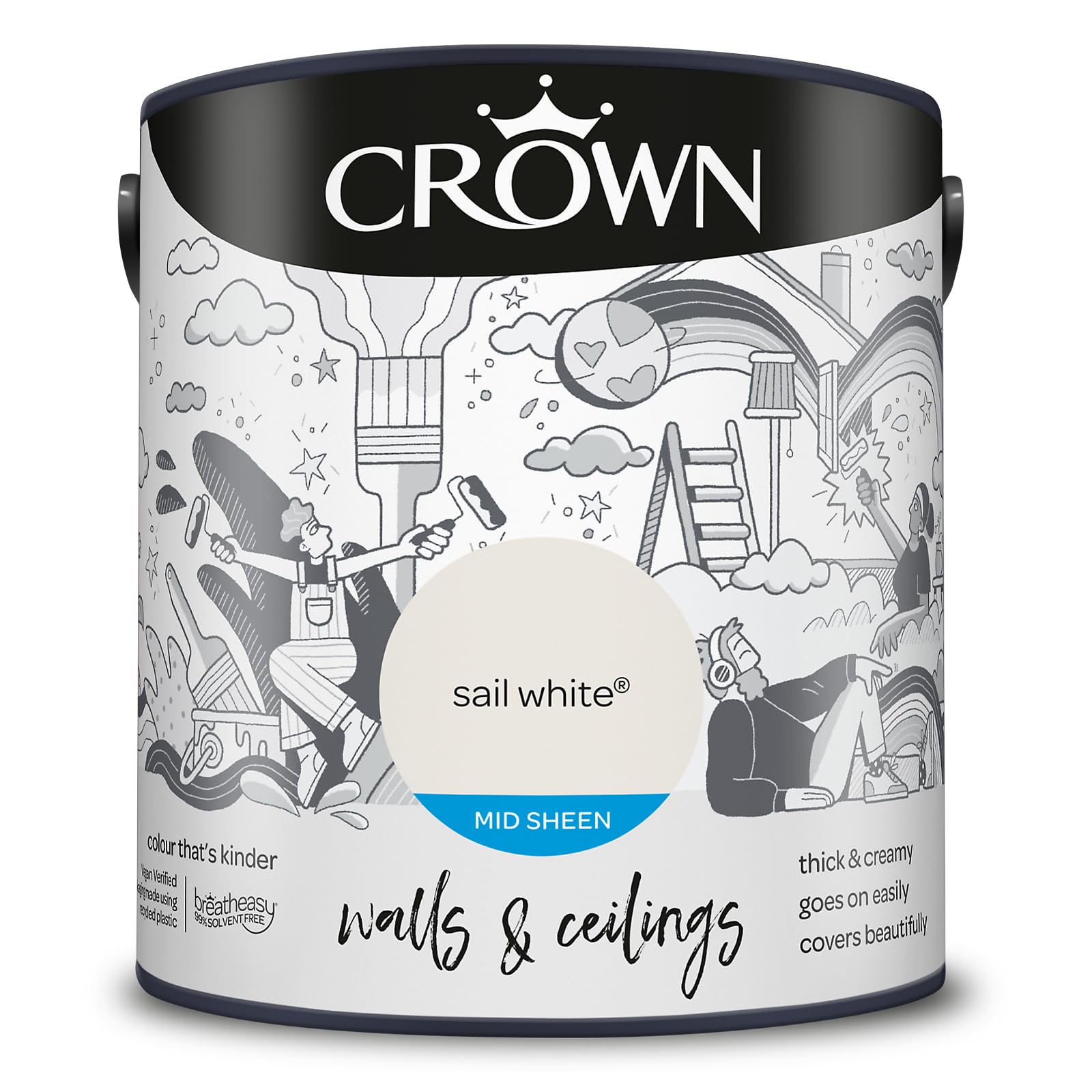 Crown Sail White® 2.5L Walls & Ceilings Mid Sheen Emulsion