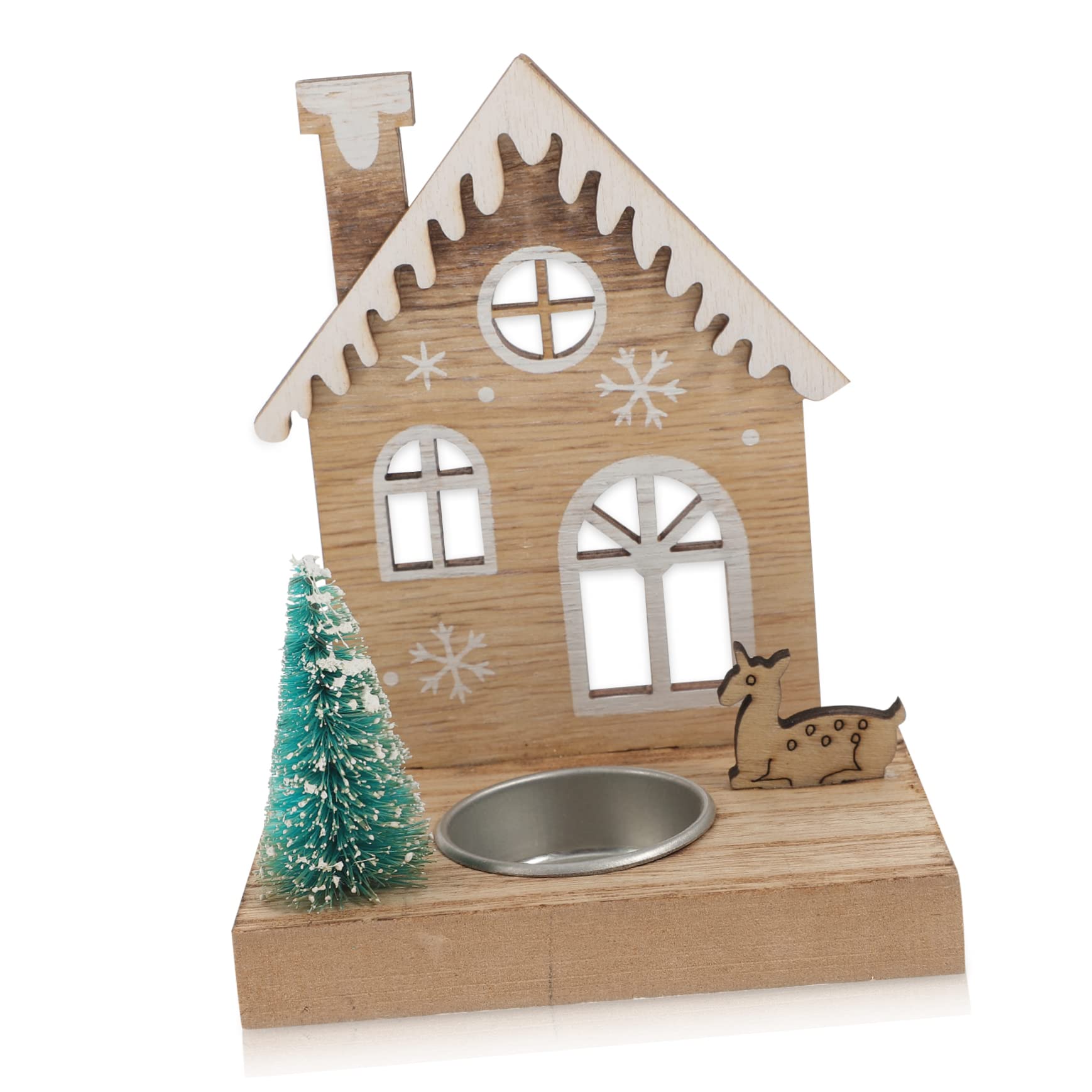 LIFKOME Wood Santa Claus Deer Tealight Holder for Christmas Table Decor Charming Candle Holder Centerpiece for Holiday Celebrations and Festive Home Decoration