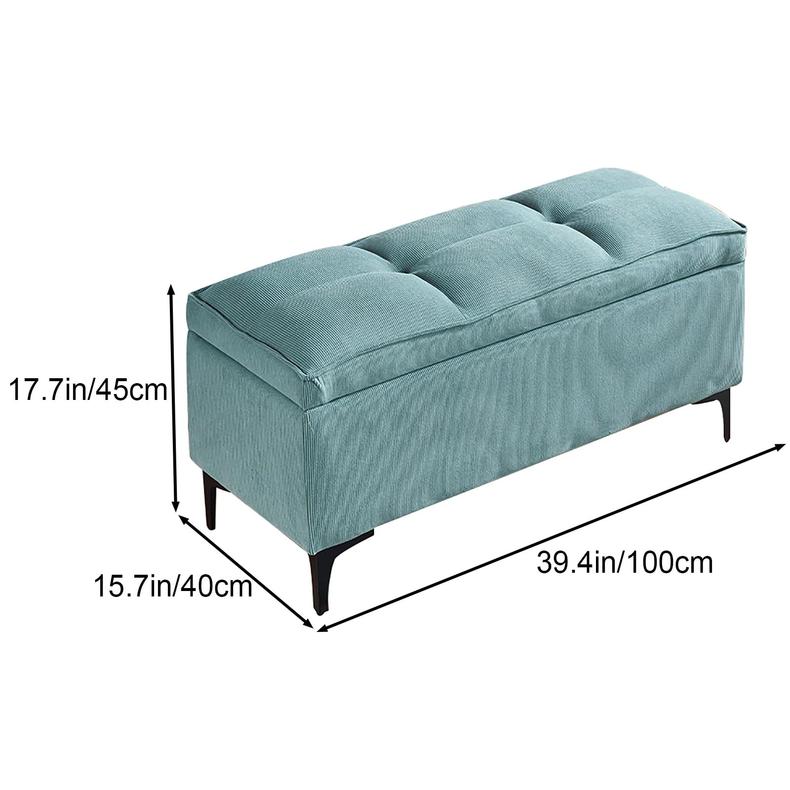 Bancos de Almacenamiento de Pana, Banco de Entrada, Puff Almacenaje al Pie de la Cama, para Dormitorio, Guardarropa y Sala de Estar(Blue,39.4in/100cm)