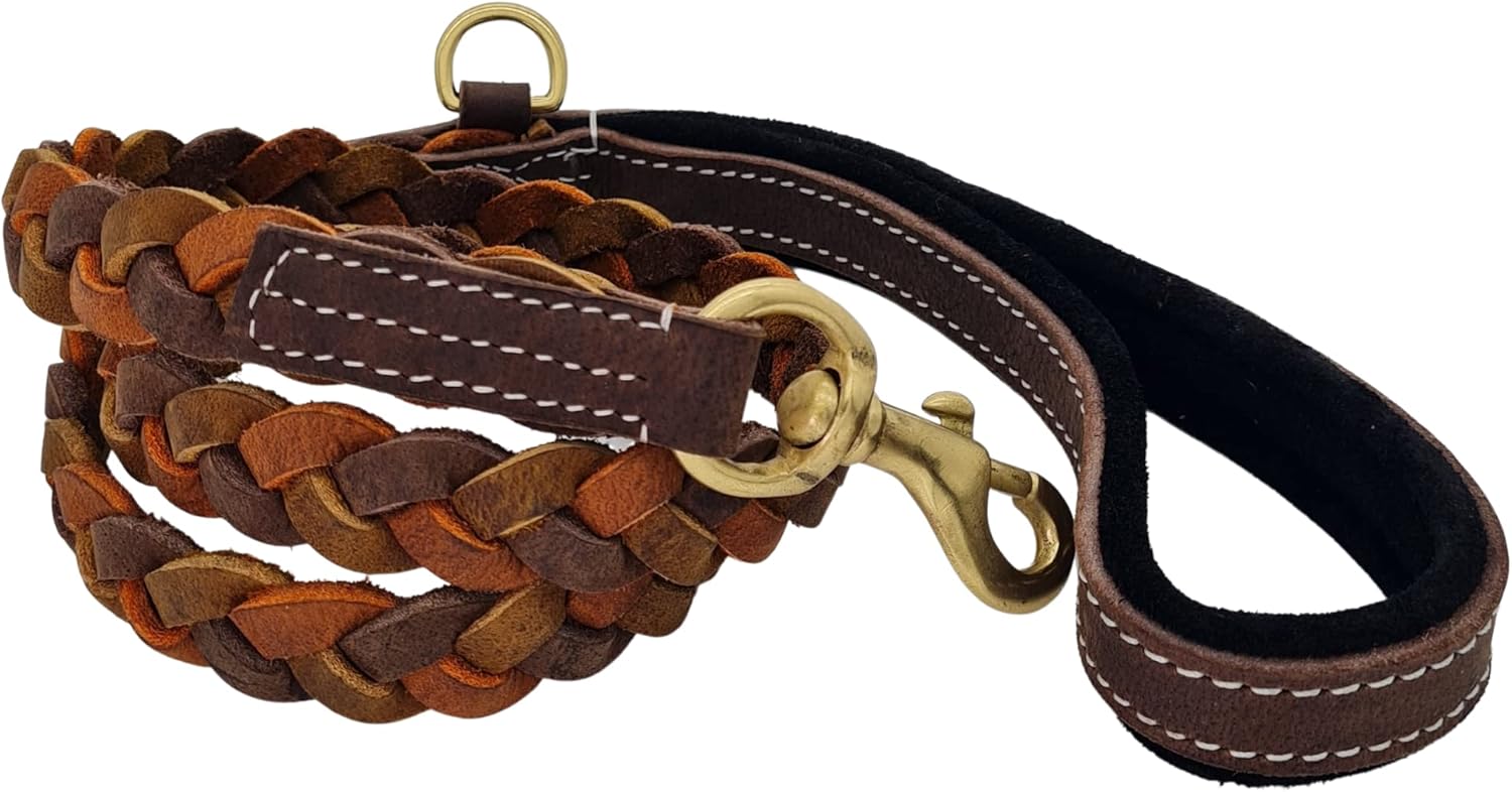 Blazing Paws Vibrania Braided Double Dog Leash Coupler, Walk 2 Dogs on Same Leash, with Solid Brass Ring and Hooks (Coupler: 1.5 Ft L x 3/4", Brown Mix)