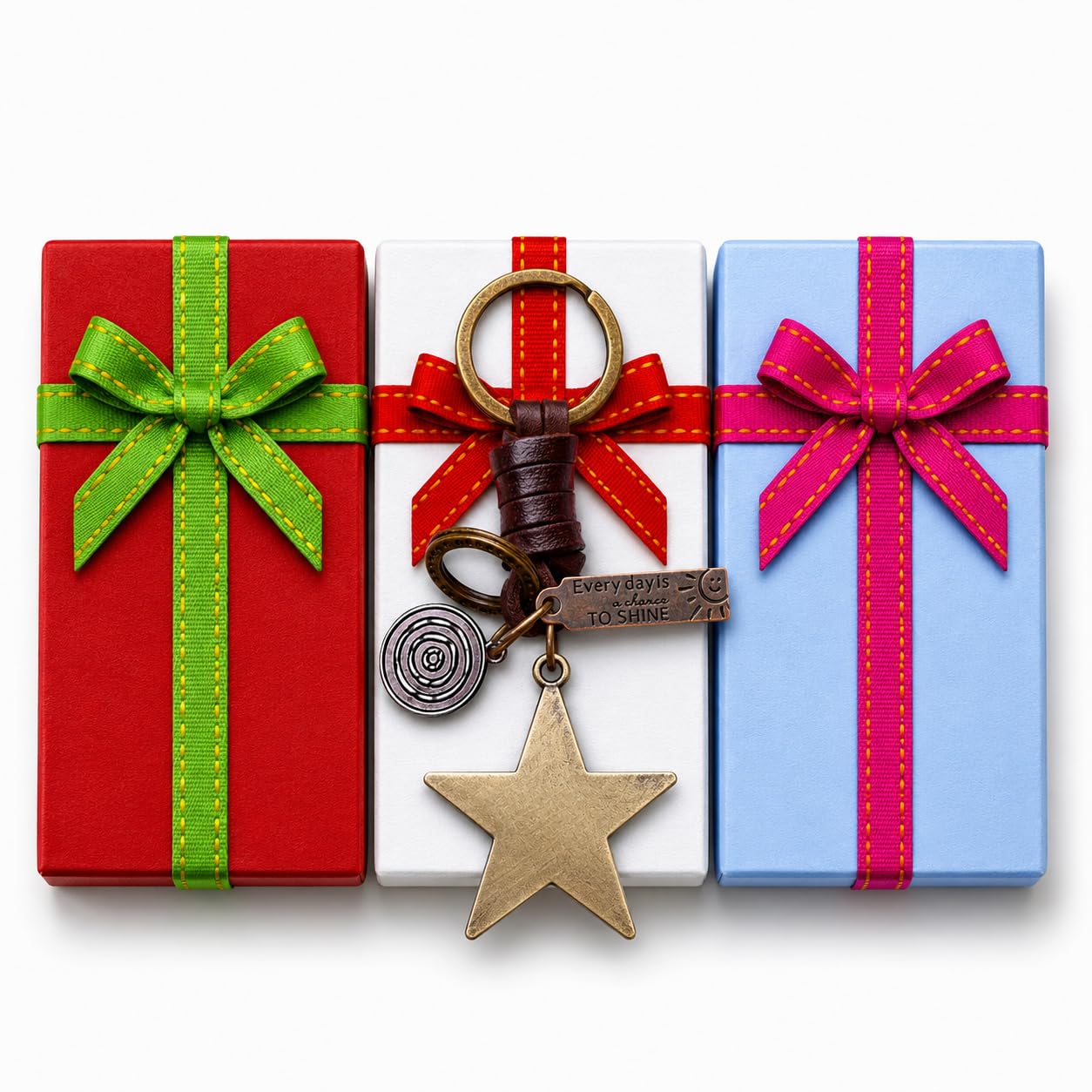 AuPra Personalised Star Keyring Gift for Women & Men | Custom Engraved Lucky Star Keychain | Leather Name Key Ring Charm