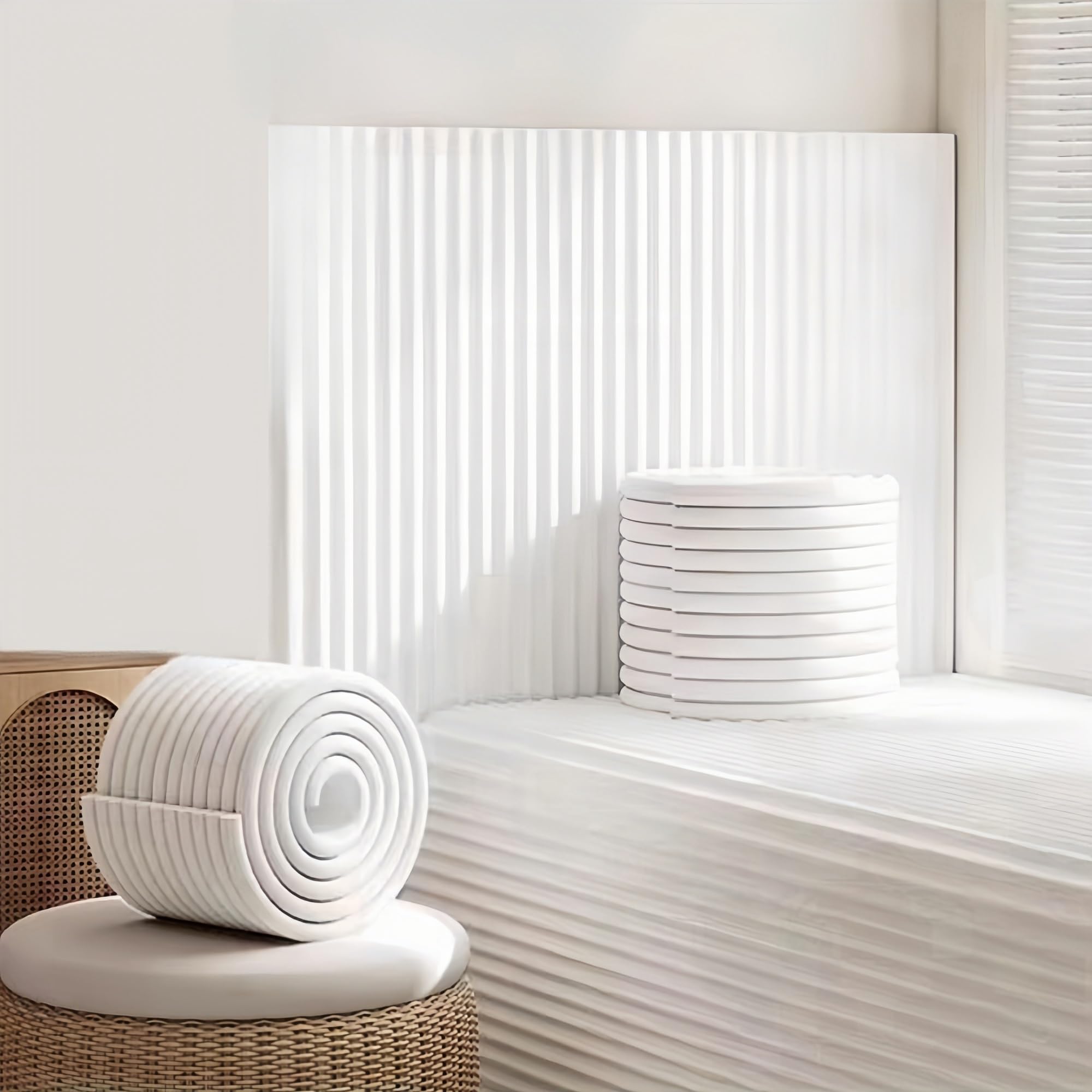 Yacoxe White Upholstered Wall Panels, Anti-Collision Wall Stickers, 1 Rolls Of Sound Absorbing Panels, Thickened Tatami Wall Stickers, Peel And Stick Headboards, Bedroom Dojo Game Room Upholstered Wall Panels(Whit