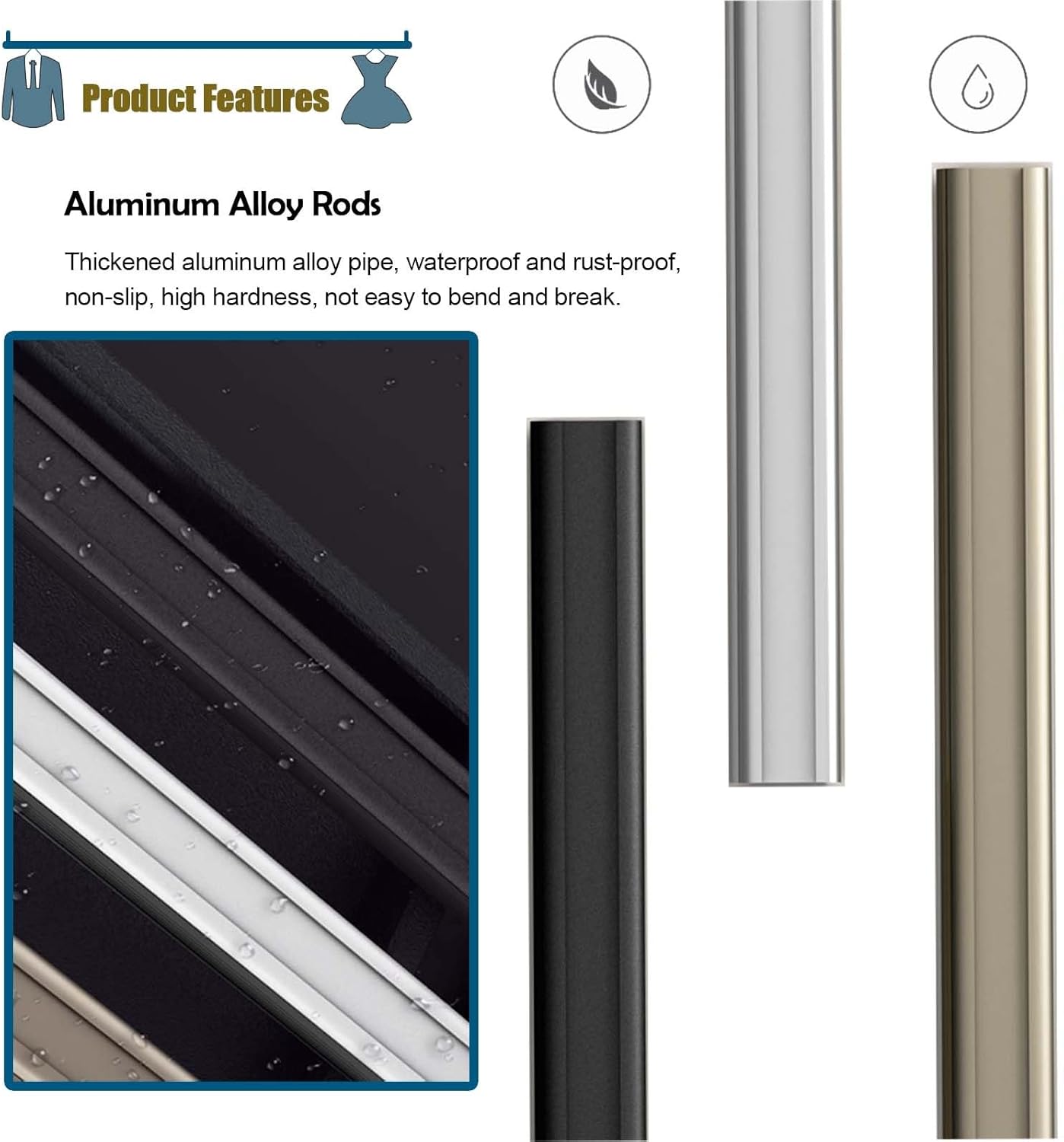 closet rods for hanging clothes Champagne Gold Clothes Rod for Closet Long 10-59 Inches, Heavy Duty Closet Rod with End Base & Supports Screws, Side Mount Closet Bar Rod Closet Pole ( Size : 15in/38.1