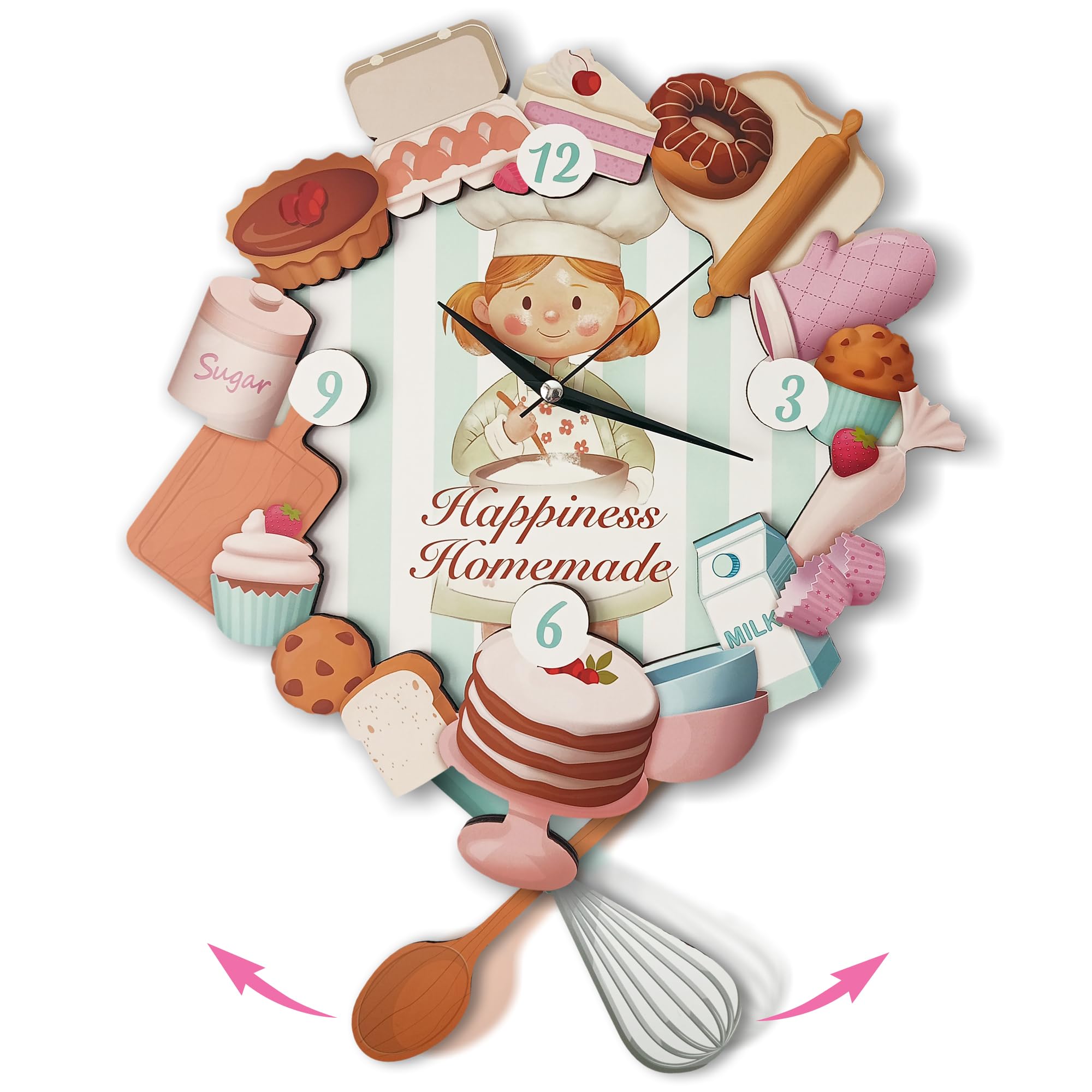 Horloge murale de cuisine pâtisserie pendule fouet cadeau boulangers