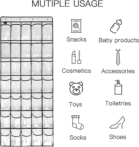Miniatura 7 de TidyMaster Clear Crystal - Paquete de 2 organizadores de zapatos colgantes grandes de 35 bolsillos para colgar sobre la puerta, zapatero para puerta
