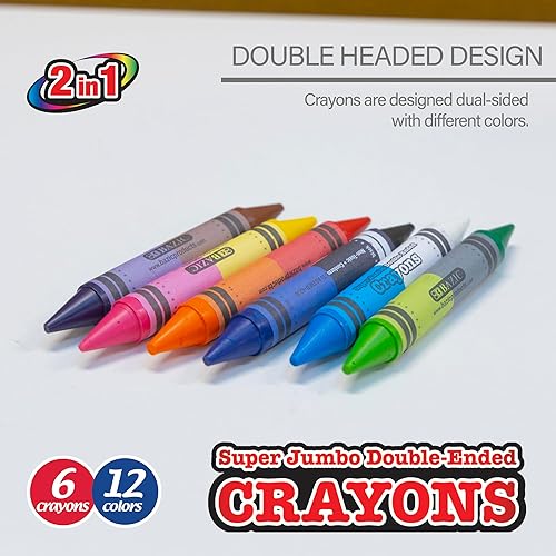 Miniatura 2 de BAZIC - Crayones súper jumbo de doble cara, 12 colores, crayones de dibujo no tóxicos, regalo para estudiantes, paquete de 72
