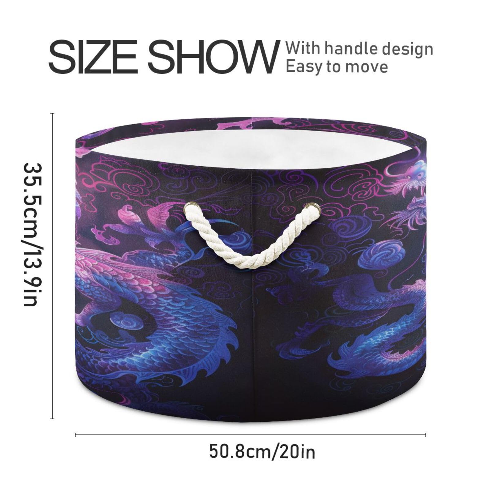 Jihqo Serious Dragon with Cloud Storage Basket Cotton Rope Baskets for Closet Fabric Laundry Baskets with Handle for Toy Home Office Room Organizer