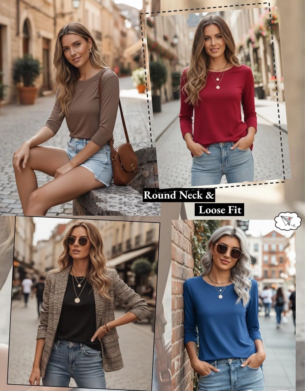 Zeagoo Women Tops 3 Pack 3/4 Sleeve Crewneck Cute Basics Tees Casual Fashion Spring Summer T Shirts Business Work Tee Top - Image 2