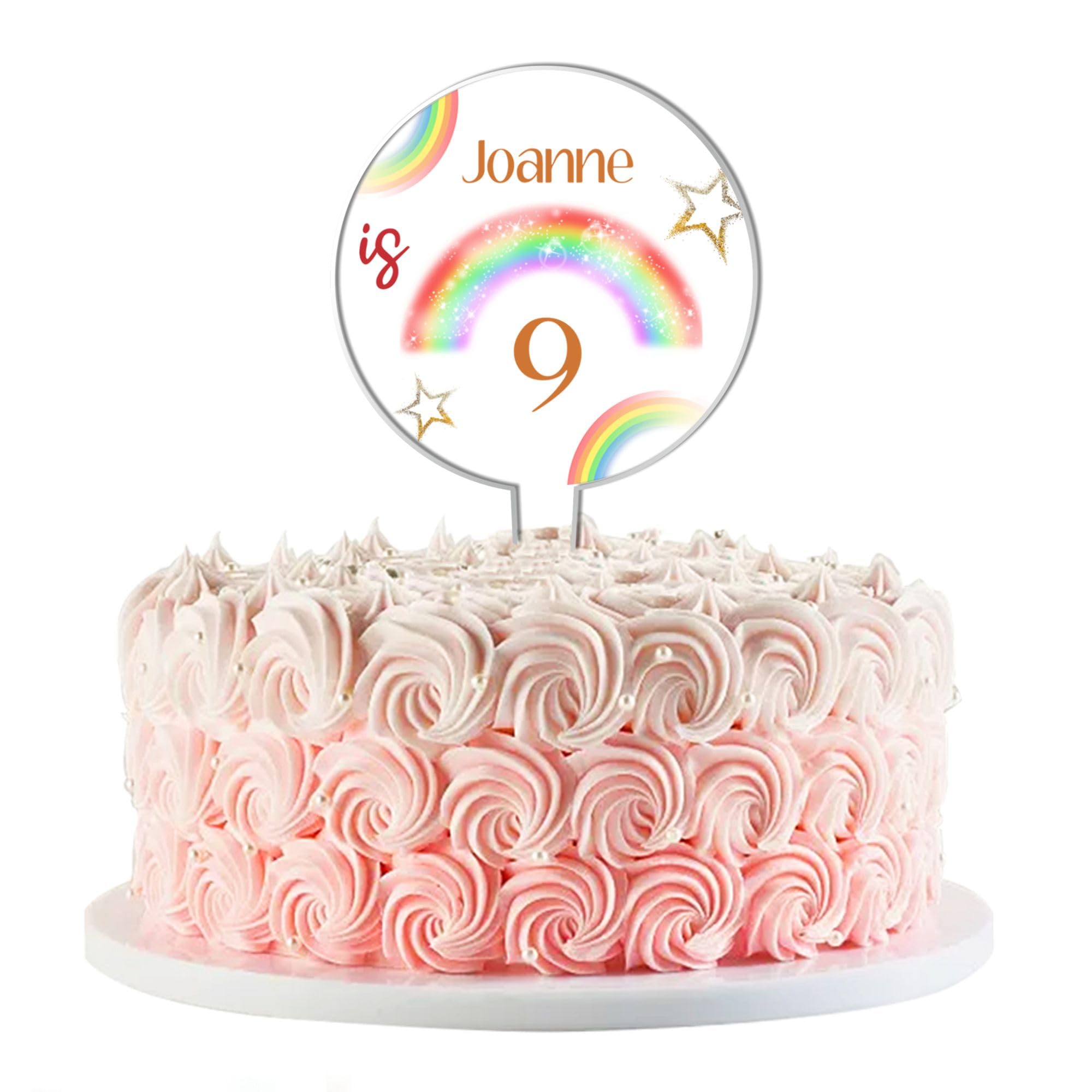 Personalised Rainbow Birthday Cake Topper – Custom Name & Age – Acrylic Cake Decoration for Kids Party – Colourful Celebration Cake Accessory – Bright Fun Cake Decor for Children’s Birthday (Rainbow)