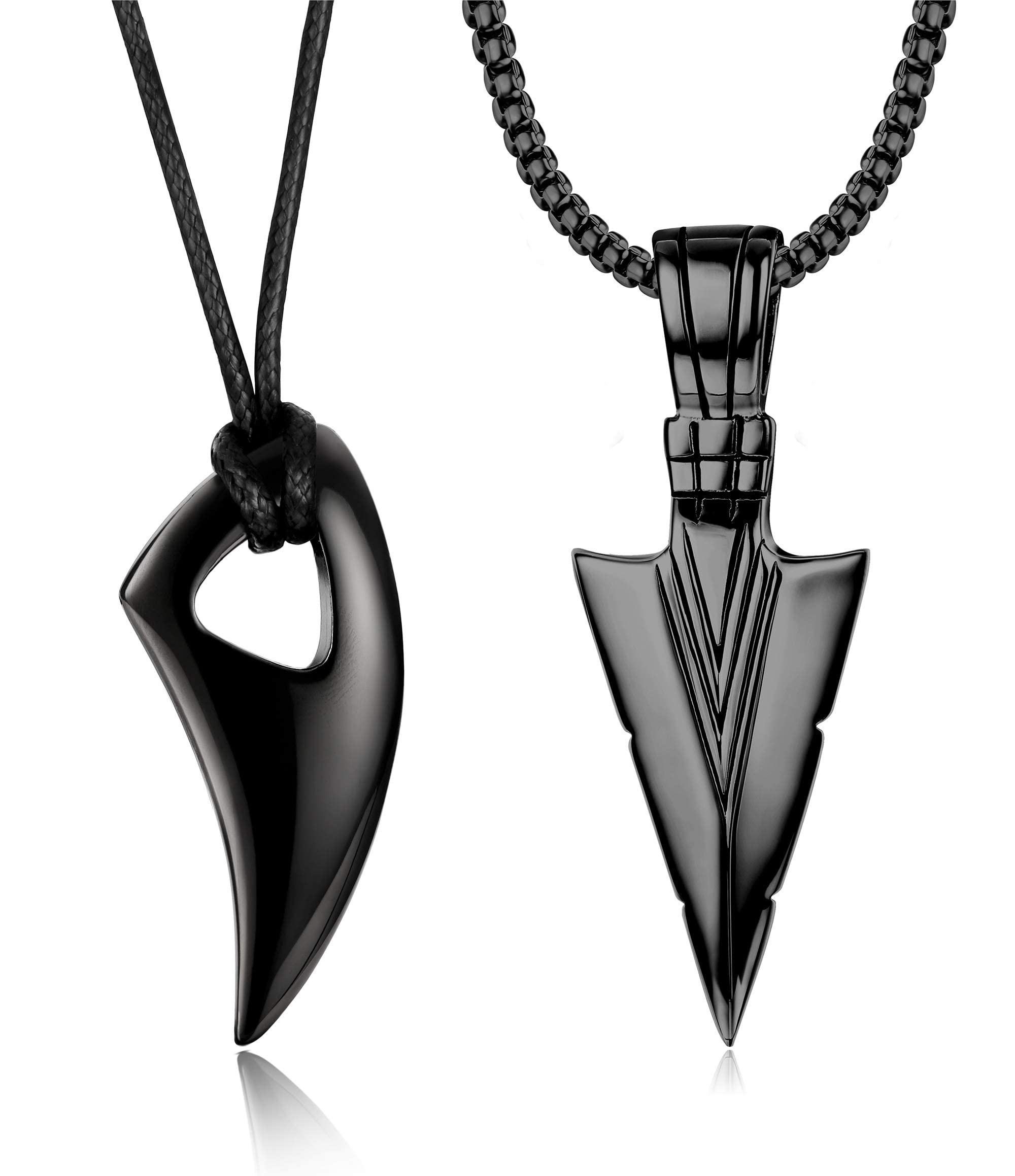 Diamday 2Pcs Collar de acero inoxidable para los hombres Spearpoint Arrowhead Dientes de Lobo Colgante Cadena Collar Set
